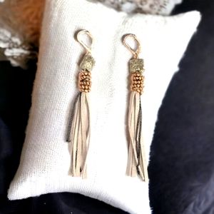 Brand New Hematite Nugget Leather Fringe Earrings